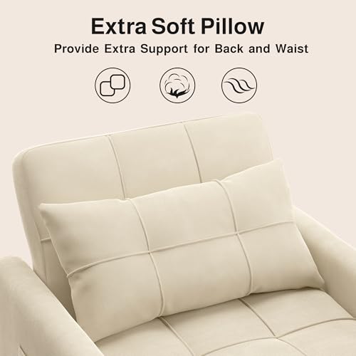 Convertible Sofa Bed, 3 in 1 Sleeper Chair for Small Space, Beige | Multi-Functional Sleeper Chair Bed, Adjustable Backrest Recliner with Modern Linen Fabric for Living Room/Bedroom/Apartment - color: Beige