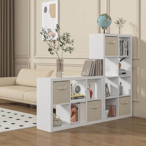furtble Bookshelf with Storage Bin, 6-Cube Storage Organizer, Modern Wood Open Bookcase, Multifunctional Display Cubicle Shelf for Living Room, Bedroom, Home Office, White - color: White, size: 6 cube