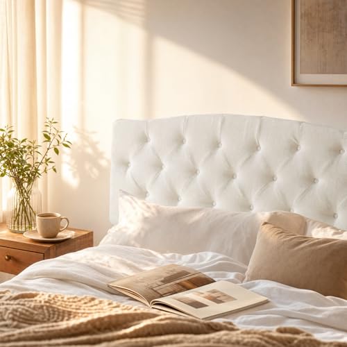 Vamcheer Queen Upholstered Headboard Cream, No Assembly | Ideal for Queen Bed; High-density Foam; Adjustable Height; Provides Soft Support; Luxury Texture Fabric - color: Cream, size: Queen