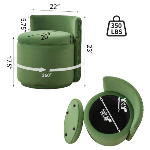 Large Velvet Vanity Chair, 360° Swivel Makeup Chair with Storage, Green | Modern Wide Vanity Stool with Wave Back, No Assembly Barrel Upholstered Closet Stool for Bedroom, Dressing Room, Living Room - color: Green, size: Large