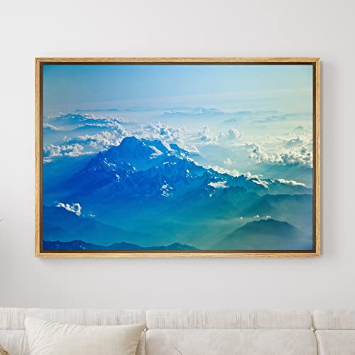 SIGNWIN Framed Canvas Wall Art Areial View Blue Sunrise Over Snowy Mountain Landscape Wilderness Photography Modern Art Contemporary Scenic Dramatic for Living Room, Bedroom, Office - 16"x24" Natural - color: B10-2103-spl12, size: 24"L x 16"W