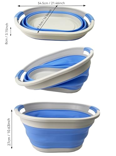 SAMMART Collapsible Plastic Oval Laundry Basket - Foldable Pop Up Storage Container/Organizer - Portable Washing Tub - Space Saving Hamper/Basket (Grey/Little Boy Blue, 32L) - color: Grey/Little Boy Blue, size: 32L