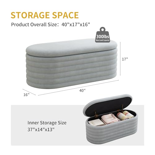 Storage Ottoman Bench 40 inch Upholstered Chenille Fabric Storage Bench for Bedroom End of Bed Stool Aesthetic Large Storag Ottoman for Living Room Entryway,Light Grey | Chenille Fabric Storage Ottoman, End of Bed Stool,Large Bench Hidden Storage,No Assem