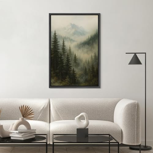 SIGNWIN Framed Canvas Print Wall Art Misty Mountain Forest Landscape Serene Nature Illustrations Modern Art Minimal Relax/Calm Multicolor for Living Room, Bedroom, Office - 16"x24" BLACK - color: B07-2510-EDW11, size: 24"L x 16"W