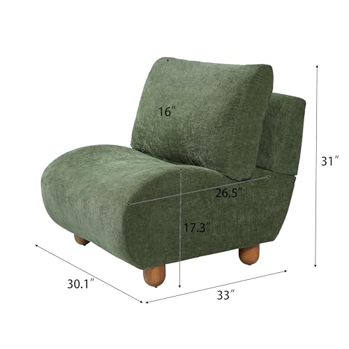 Merax Curved Accent Chair, Modern Armless Lounge Chair with Upholstered Seat, Rounded Backrest and Wood Legs, Single Sofa Seating for Living Room, Bedroom, Reading Nook, Green - color: Green