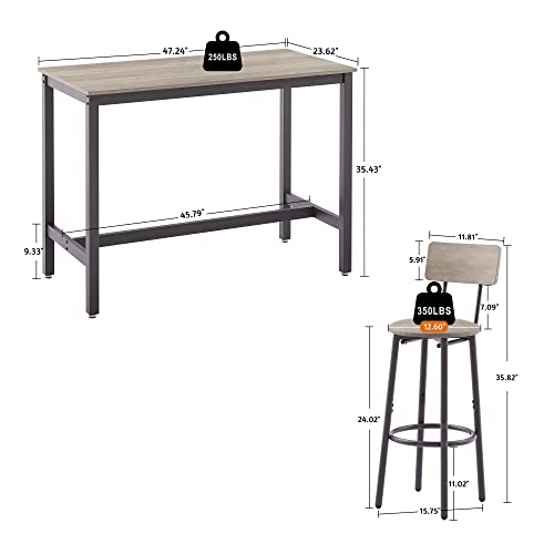 Spaco Bar Table and Chairs Set for 4, 5-Piece Kitchen Dining Table and 4 PU Upholstered Stools with Backrest, Counter Height Dining Table Set for Kitchen Restaurant Small Space - color: Grey, size: 5 Piece-1 Rectangular Table and 4 Round Stools