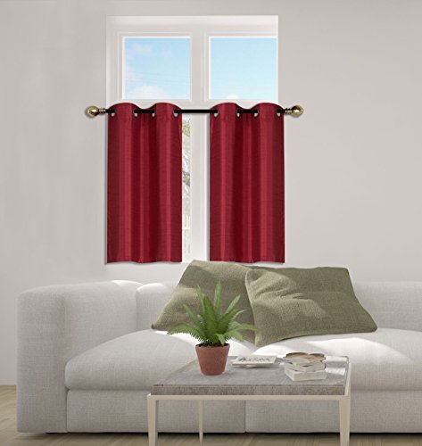 Elegant Home 2 Panels Tiers Grommets Small Window Treatment Curtain Faux Silk Insulated Blackout Drape Short Panel 28" W X 36" L Each for Kitchen Bathroom or Any Small Window # D24 (Burgundy) - color: Burgundy