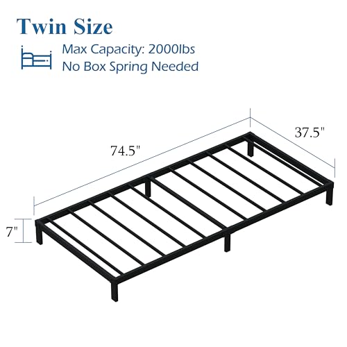 DiaOutro 7 Inch Twin Bed Frames Heavy Duty Low Profile Metal Platform | Steel Slats Platform No Box Spring Needed Mattress Foundation, Easy Assembly, Noise Free - size: Twin, style: 7 Inch