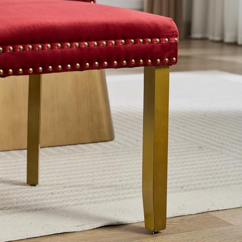 KEIKI Upholstered Velvet Dining Chair, Mid-Century Tufted Accent Seat | with Golden Solid Wood Legs for Dining Room Kitchen Room, Wine Red - color: Wine Red