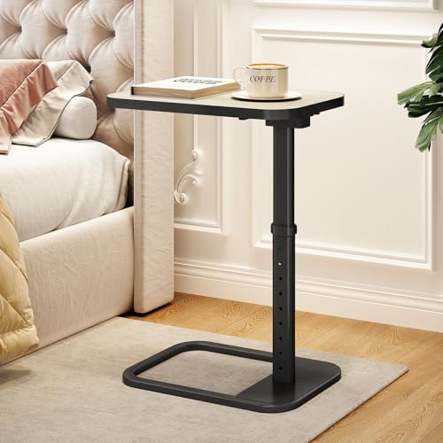 Driftwood Grey TV Tray Table, Adjustable Height & Rounded Metal Corners, Snack Table for Couch, Sofa, Bed, Chair, Living Room, C Shaped End Side Table for Eating, Dinner or Laptop, Small Spaces - color: Driftwood Gray, style: Standard