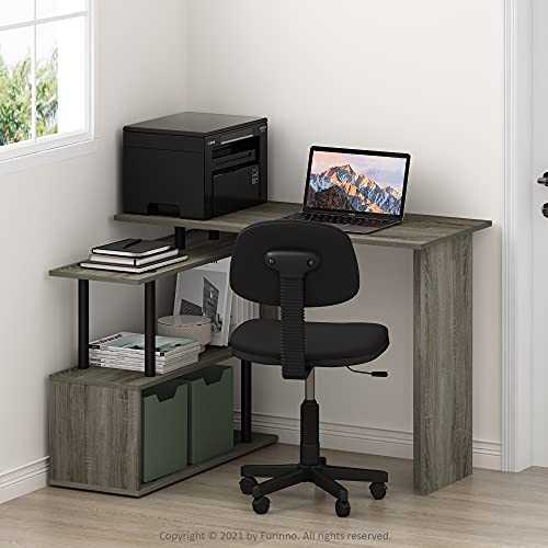 Furinno Moore L-Shape Computer Desk with 3-Tier Shelves, French Oak | L-Shape Gaming Desk, Reversible, Computer Desk, for Home Office, Bedroom - color: French Oak/Black, style: 3-Tier Shelves Desk
