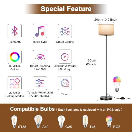 FRIDEKO HOME Floor Lamp for Living Room Bedroom (Beige 2_Pack) - color: Beige 2_Pack
