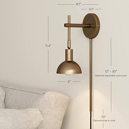 Nathan James Tamlin Vintage Brass Wall Light Fixture, Wall Mounted 1-Light Lamp, Plugin Sconce with On/Off Switch for Living Room, Reading Nook or Bedroom, Brass - color: Vintage Brass, size: Set of 1