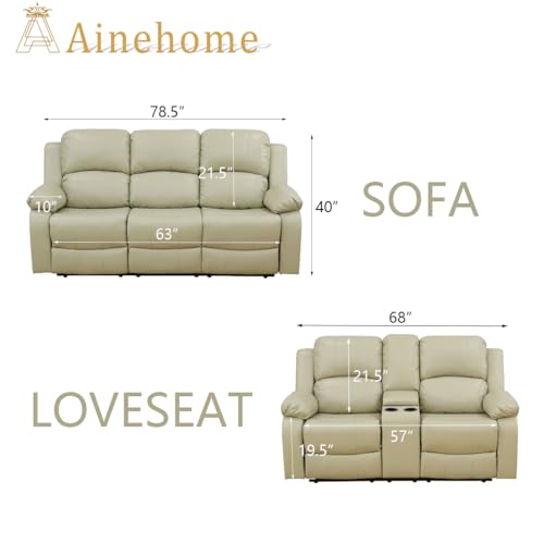 A Ainehome Living Room Furniture Set Leather Recliner Sofa Set Loveseat Chair Furniture Sofa Set for Living Room/Small Space/Rv/House/Office/Theater Seating (A-Beige Leather, Sofa+Loveseat) - color: A-beige Leather, size: Sofa+Loveseat
