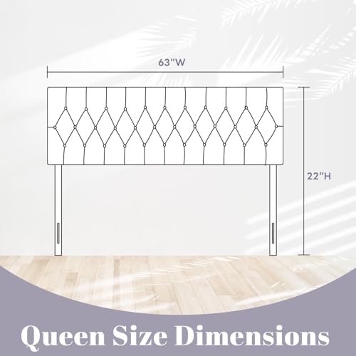 Tufted Upholstered Queen Size Bed Headboard in Modern Button Design, Adjustable Solid Wood Head Board, Premium Velvet Fabric Padded Headboards in Bedroom (White) - color: White, size: Queen