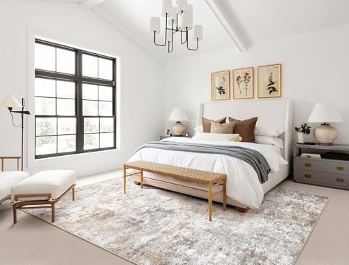 UERMEI 6x8 Area Rug Living Room Rugs Washable Neutral Brown Grey Carpet | Modern Abstract Non-Slip Soft Low Pile Floor Rugs for Bedroom Dining Room Home Office Indoor Decor - color: Brown Grey, size: 6' x 8' (Rectangular)