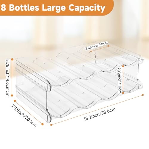 Stackable Water Bottle Organizer Large Compartment Water Bottle Holder | 2 Tier Clear Water Bottle Organizer for Cabinet, Water Bottle Rack for Kitchen Organization and Storage - Hold 8 Bottles - size: 2 Pack