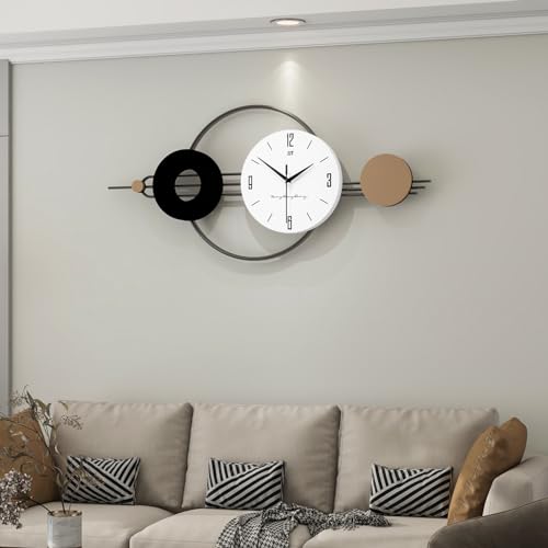 Decorative Wall Clocks for Living Room Decor, Large Modern Metal Wall Clocks Battery Operated for Bedroom Kitchen Office Home 31 Inch Big Silent Black Clock Wall Decor Non Ticking for Indoor - style: Art Deco