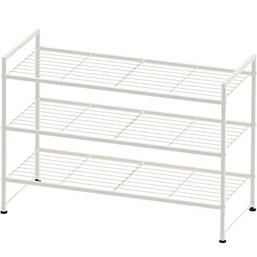 Simple Houseware 3-Tier Stackable Wired Grid Shoe Rack, White | 9 Pairs of Shoes Storage Organizer for Closet, Entryway, Garage & Corridor - color: White, style: Wired Grid Panel