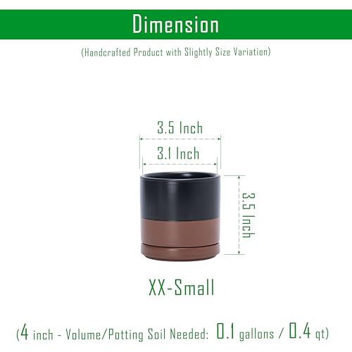 D'vine Dev 2-Pack Ceramic Pots with Saucers, Black/Tan, 3.5 in, 94-V-A-7 | Modern Cylinder Design, Glazed Ceramic, Drainage Hole & Saucer Included, High Temperature Fired, Elegant Home Accent - color: Black/Speckled Tan, size: 3.5 Inch