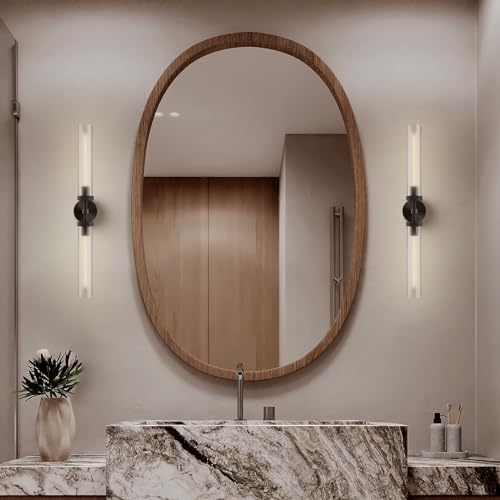 Brass Wall Sconces, 30in Black 2-Light Double Glass Sconces Wall Lighting, Bathroom Knurled Vanity Light Sconces, Wall Lights for Living Room Bedroom(Including Bulb) - color: Black- 30 inch-2 Pack, size: 2 Pack