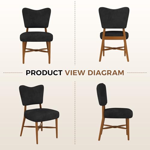 Farmhouse Dining Chairs Set of 2, Linen Seat, Wood Legs, Black | Mid Century Modern, Upholstered Padded Cushion, Solid Wood Cross-Brace, Easy 15-Min Assembly, Kitchen Dining Room - color: Black, size: Set of 2