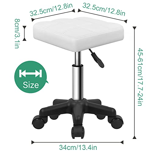 FURWOO Square Swivel Stool with Wheels PU Leather Rolling Stool Height Adjustable for Spa Salon Massage White - color: White