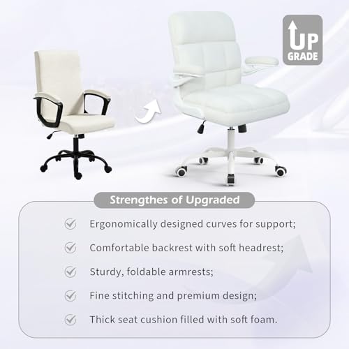 Office Chair with Wheels, Home Office Computer Chair with Flip-up Armrest, Comfy Desk Chair Teddy Fleece, Beige - color: Light Beige