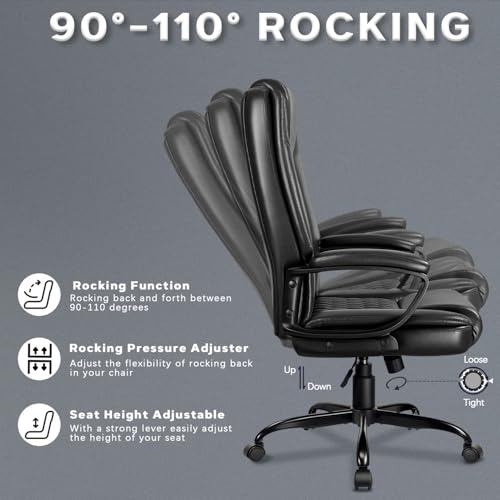 Home Office Executive Desk Chair, High Back PU Leather Chair, Height Adjustable Swivel Computer Chair with Padded Armrest (Black) - color: Black