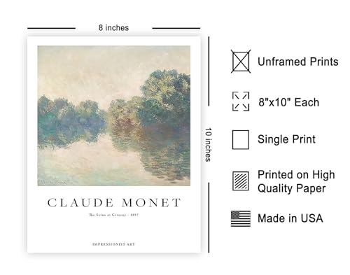 Poster Master Vintage Monet Poster - Retro Watercolor Print - The Seine at Giverny, Abstract, Colorful, Aesthetic - 8x10 UNFRAMED Wall Art - Gift for Artist, Friend - Wall Decor for Home, Office - color: Style-07, size: 8"L x 10"W