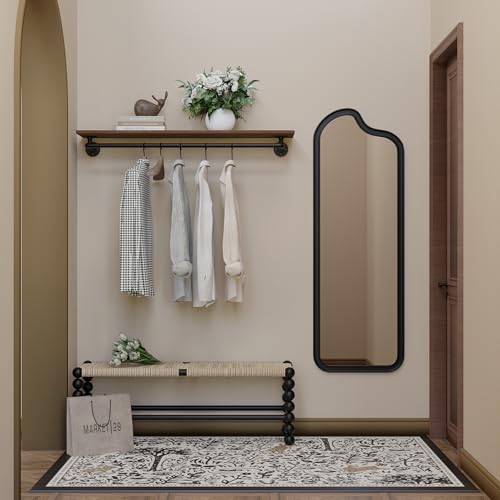 Clothes Rack 48in, Wall Mounted Garment Rack with Real Wood Shelf, Heavy Duty Hanging Clothes Rack, Multi-Purpose Hanging Rod, Space-Saving Closet Storage - color: Brown, size: 1T48IN