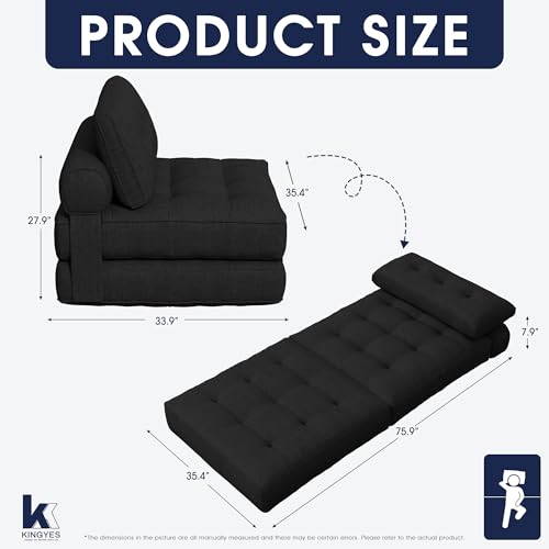 Folding Chair Bed, 3 in 1 Convertible Sleeper Chair with Pillow, Black - color: Carbon Black, size: Classic