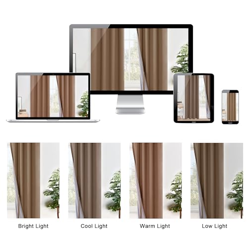 XWZO Full Shading Blackout Curtains 45 Inches Length - Heat and Light Blocking Ring Top Window Drapes with Black Liner Backing for Bedroom Sewn with Tiebacks, Cappuccino, W38 x L45, Set of 2 Panels - color: Cappuccino, size: 38"W x 45"L (Pack of 2)