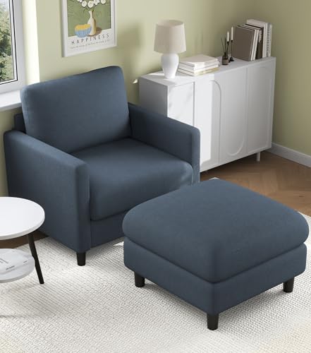 Welzona Sofa Accent Chair with Ottoman, 33" Teddy Reading Chair and Ottoman | Comfy Teddy Fabric, Tool-free Setup, Washable Covers, All-wood Chair and Ottoman Sets for Living Room, Bedroom, Blue Grey - color: Blue Grey, size: standard & ottoman