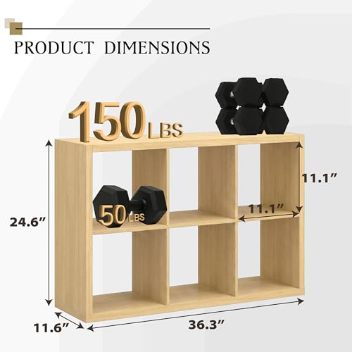 WannabeMyself【2026 Wooden Thick Frame】 6 Cube Storage Organizer with Anti-Tipping Kits, Reversible Open Back Book Shelf,Bookcase for Living Room,Bedroom,Entrance Hall,Office,11.6×36.3×24.6,Oak Color - color: Oak, size: 6 cube (11inch)