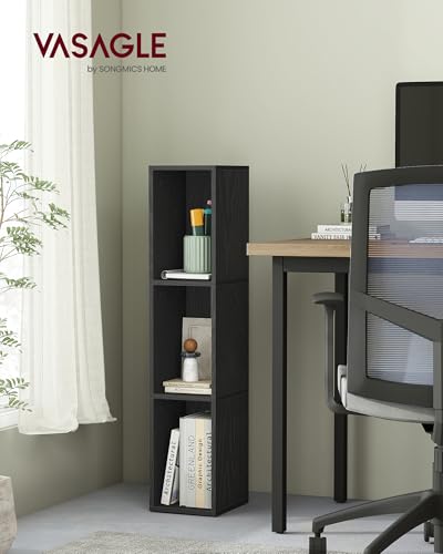 VASAGLE CUSTOS Collection - Bookshelf, 3-Tier Bookcase, Book Shelf, Open Storage Shelf, 9.4 x 7.9 x 37.3 Inches, for Living Room, Home Office, Dining Room, Ebony Black ULBC523B01 - color: Ebony Black, size: 3 Tiers (7.9"W)