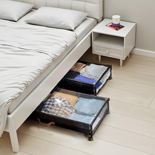 VEVOR Under Bed Storage with Wheels, 36.0 x 18.1 x 7.3 inch, Underbed Containers with Clear Lid, Underbed Shoe Organizer, Rolling Under the Bed Storage Bins for Clothes Shoes Blankets Bedroom, 2 Pack - style: D