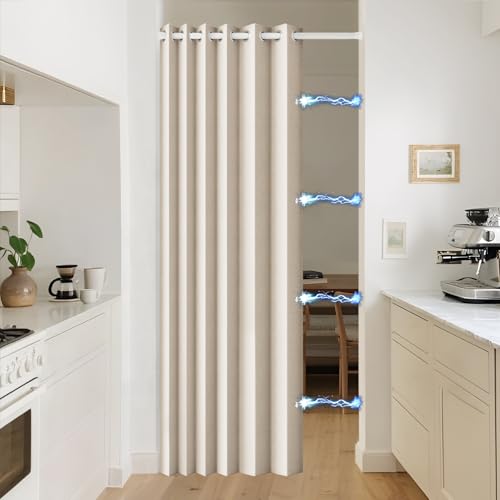 Full Blackout Memory Trained Pleated Curtains with Magnetic Closure, Thermal Insulated Solid Color Drape for Bedroom,Living Room, 1 Panel, W45 x L72, Sand - color: Sand, size: 45"W x 72"L (Pack of 1)