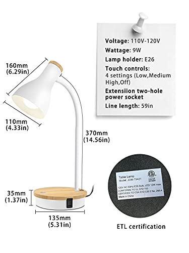 LALISU Metal Desk Lamp Wireless Charging Table Lamp Touch Reading Lights Arc Desk Lamps for Bedroom, 3 Way Dimmable Bedside Lamp with USB Charging Ports Lamp for Study Room and Office (Touch-White) - color: Touch-White
