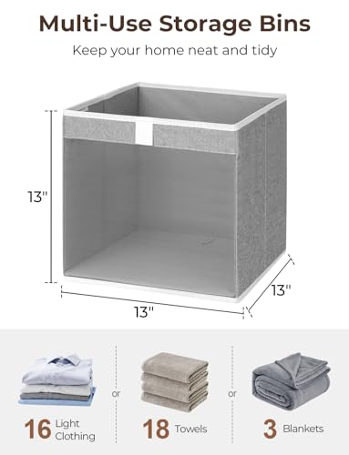 StorageWorks 13x13 Storage Cubes, Closet Storage Bins with Clear Window, Large Fabric Organizer for Clothes, Collapsible Storage Baskets with Handles, Gray, 3-Pack - color: Gray, size: 13"L x 13"W x 13"H