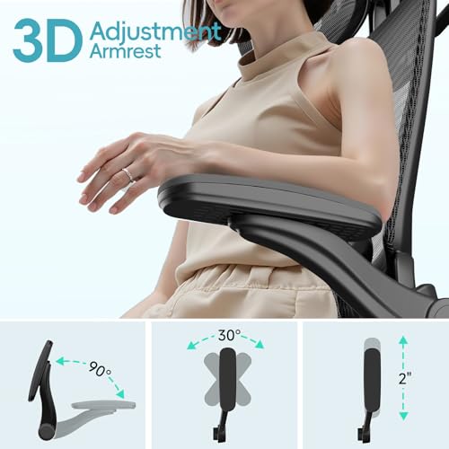 Ergonomic Office Chair, Home Office Desk Chairs with Adjustable Lumbar | Allion Ergonomic Mesh Computer Gaming Chairs with 3D Headrest, Flip-up Arms, Big Tall Reclining chair for Men Women, Black - color: Black