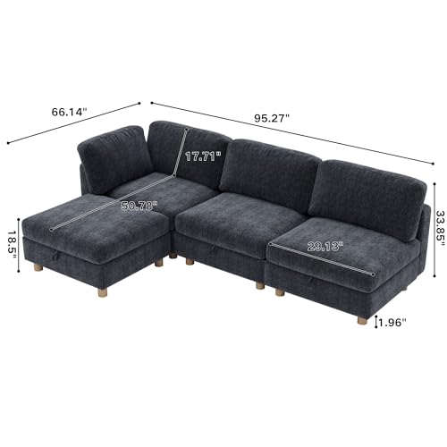 KEIKI 4 Seat Modular Convertible Sofa with Storage Seats, Multifunctional Folding Fabric Sectional Couch with Removable Covers, Modern Sleeper Sofa for Movie Nights, Living Room - size: 4-Seater
