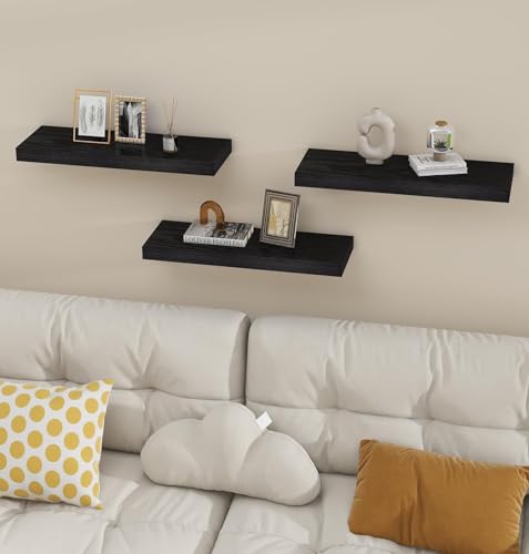 Vervidaยฎ Black Floating Wall Shelves 24in Set of 6 Holds 37 Lbs Hidden | 6 Black Floating Shelves 24 x 5.8 x 1.5 in for Living Room, Bedroom Bathroom Kitchen, Home Decor Display Storage Wall Shelves - color: Black, size: 24x5.8 (6Pcs)