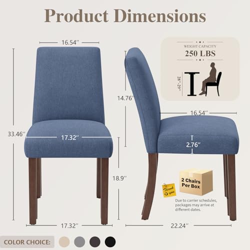 Dining Chairs Set of 4, Parsons Chairs for Small Spaces, Blue | Modern Dining Room Chairs with Solid Wooden Legs, Fabric Upholstered Kitchen Chairs for Restaurant & Cafe - color: Blue, size: Set of 4
