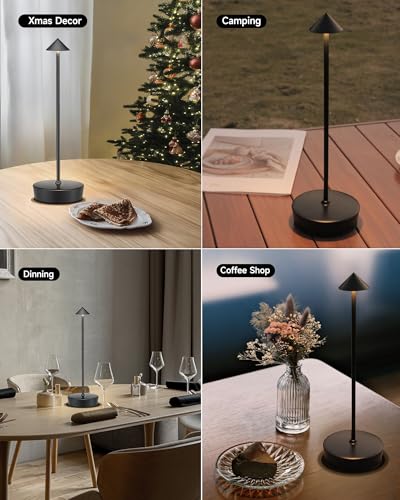 Cordless Led Table Desk Lamp 2 Pack, 7000mAh Battery Outdoor Table Light Waterproof for Restaurant Patio Camping Home Decor, USB-A Output, Brightness Memory, Dimmable - color: Black 2 Pack
