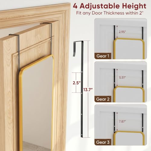 Suidia Full Length Mirror Over the Door&Wall Mounted, 58"x19" Door Mirror with Aluminum Alloy Frame, HD Shatterproof, No-Drill, Hanging Mirrors for Bedroom, Bathroom, Dorm, Closet, Rounded Rect, Gold - color: Gold, size: 58"L x 19"W, style: Rounded Rect