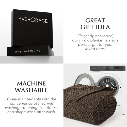 EVERGRACEHOME Chunky Chenille Knit Throw Blanket, 108x92, Cocoa Brown | Sculpted Moss Stitch, Chic Modern Farmhouse, All-Season Warmth, OEKO-TEX® Certified, Oversized King for Couch, Bed, Sofa - color: Cocoa Brown, size: 108" X 92"