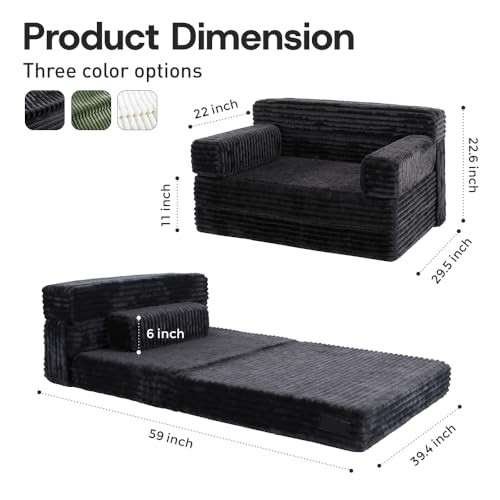 YEPDIN Folding Sofa Bed,Convertible Sofa Bed with Armrest Foldable Sleeper Chair, Portable Folding 4-in-1 Floor Sofa with Convertible Lounge Chair for Living Room,Bedroom,Washable Cover,Black Single - color: Black