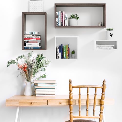 Wall Mount Shelf Set of 4, Floating Cube Shelves for Space Discovery Home and Commercial Use, Large Size Shelves Set, White - color: White, size: Set4
