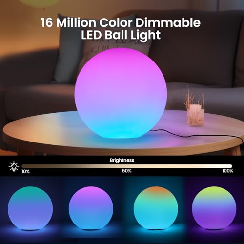 LOFTEK Color Changing Night Light, Smart LED Lamp with Bluetooth APP and Remote Control, 220 Scene Modes, 12-inch RGB Ball Mood Lighting for Living Room (Corded Electric) - size: Corded 12-inch
